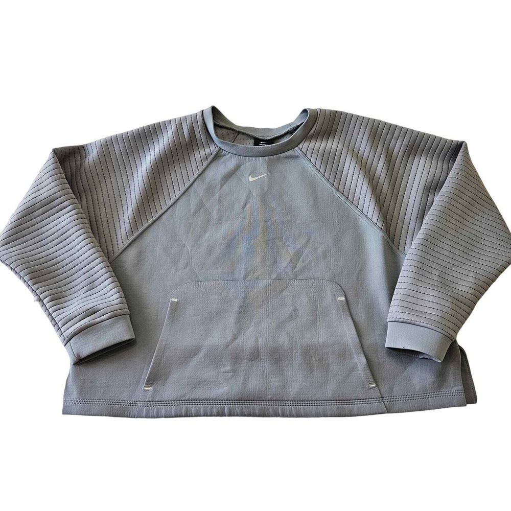 Nike Pro Hyperwarm AeroLoft Grey Quilted Raglan Sweatshirt Sz M Athleisure